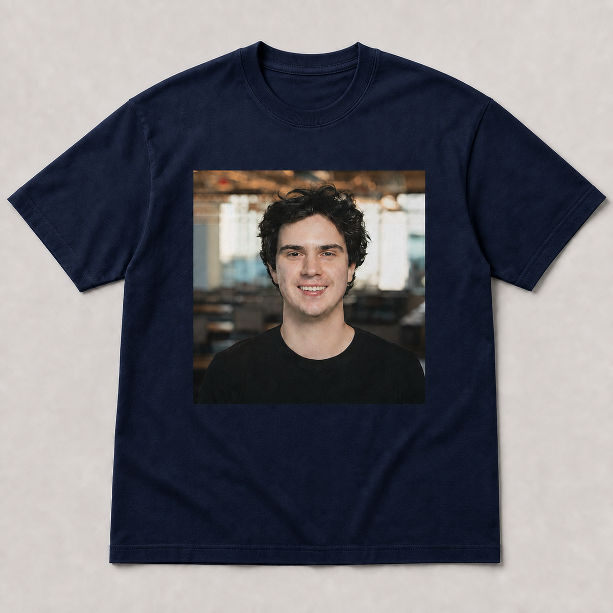 Henry's Custom T in navy with centered portrait print