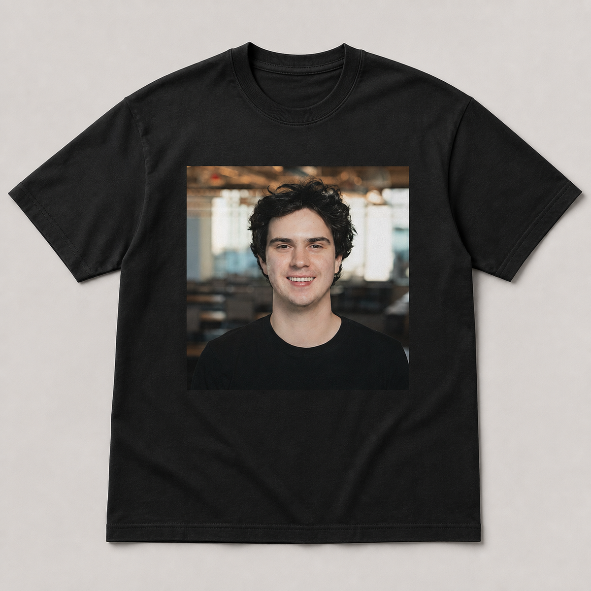 Henry's Custom T in black with centered portrait print