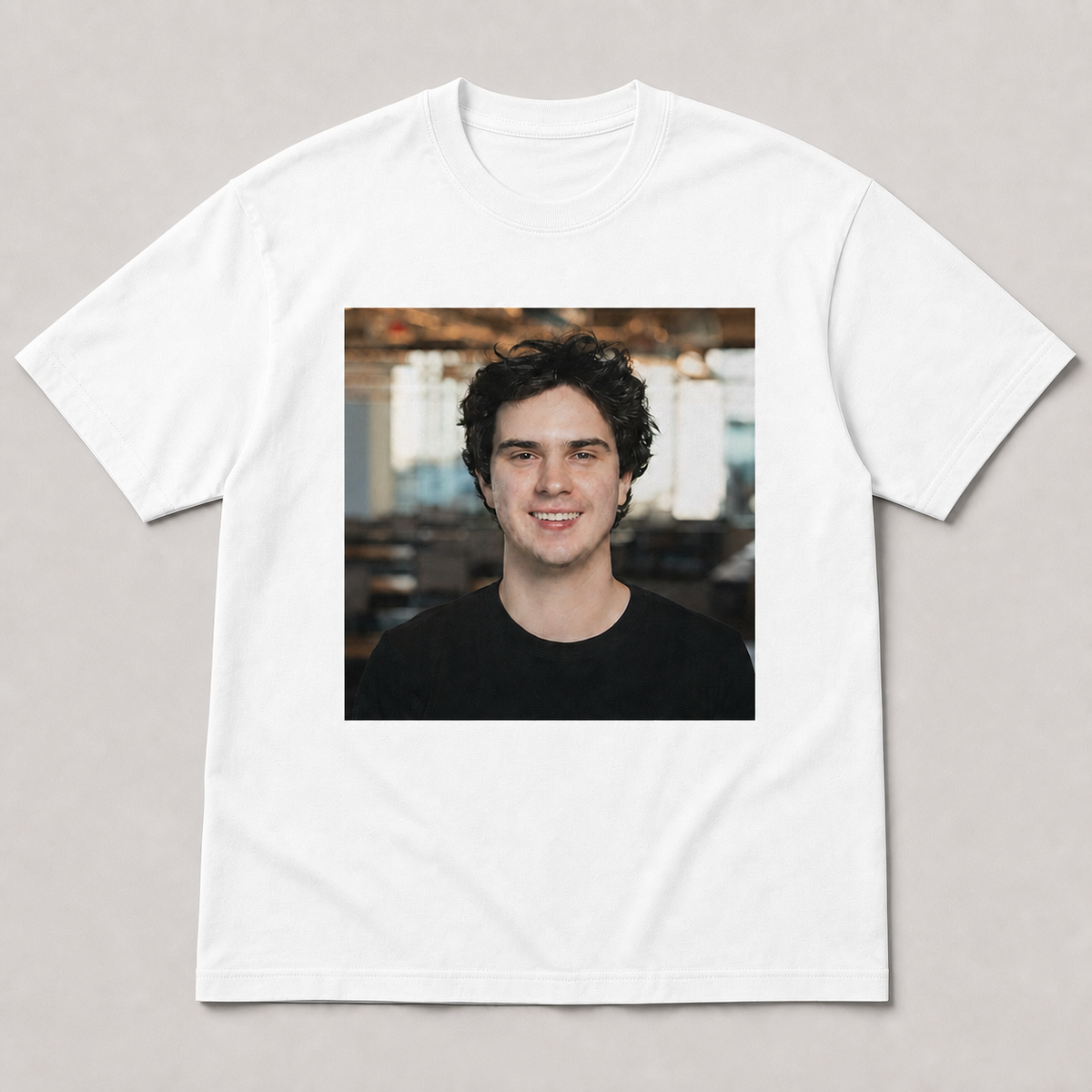 Henry's Custom T in white with centered portrait print