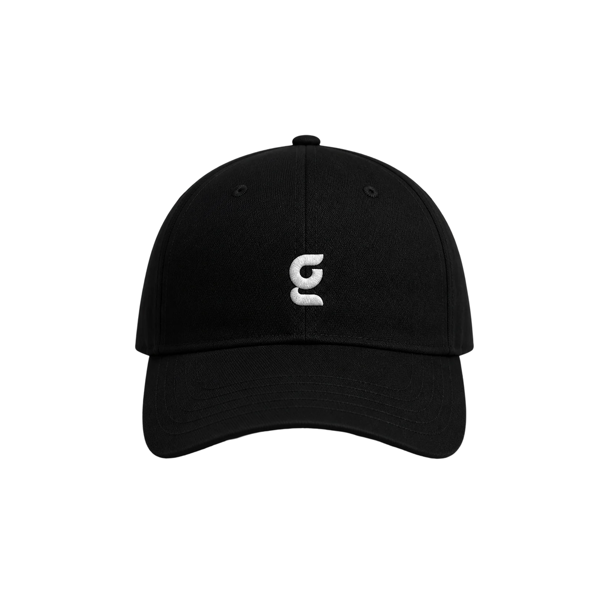 Black Gradial Classic Cap with white logo on a white background