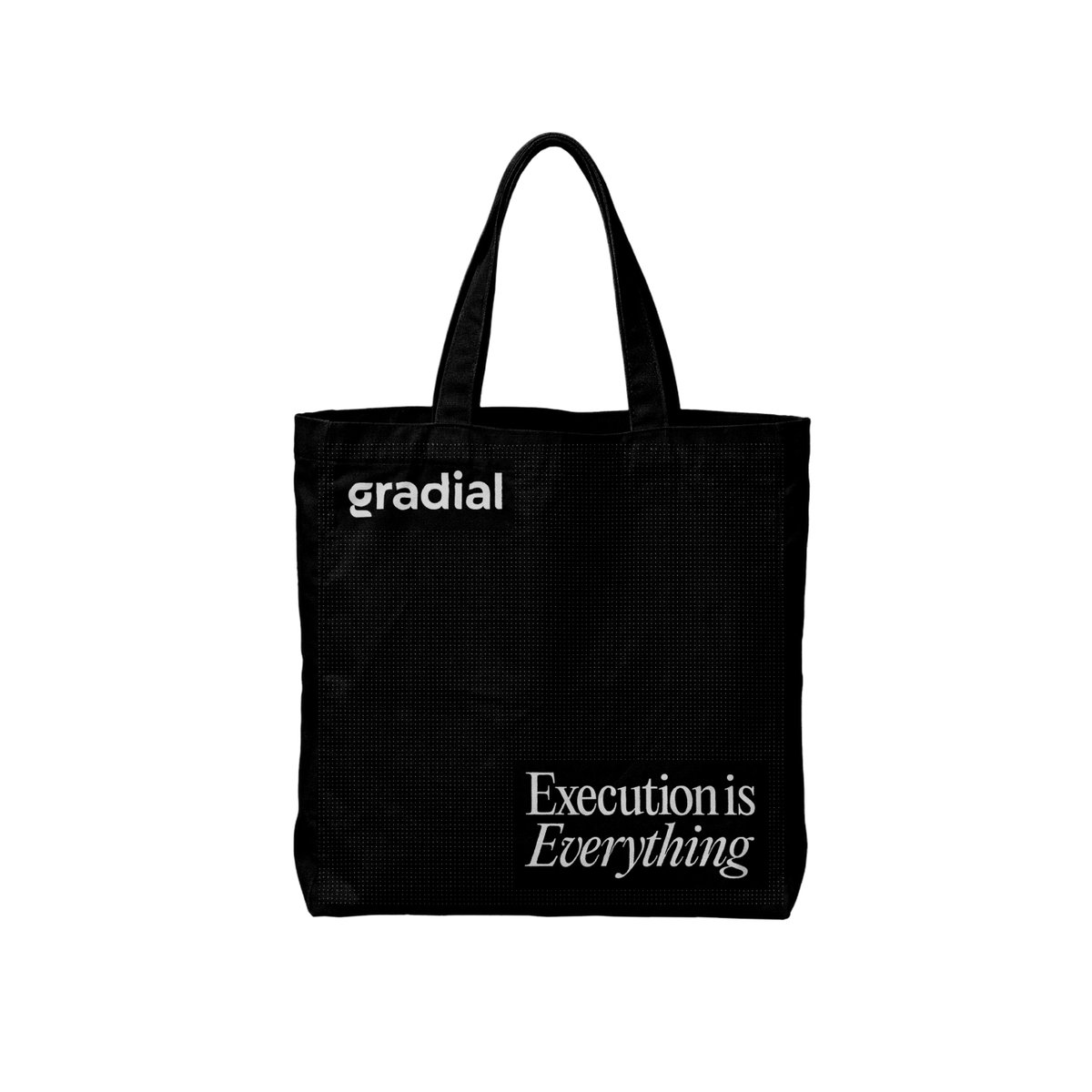 Black Execution Totebag with Gradial branding on a white background