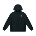 Front view of the black Gradial Zip Hoodie with hood up on a white background
